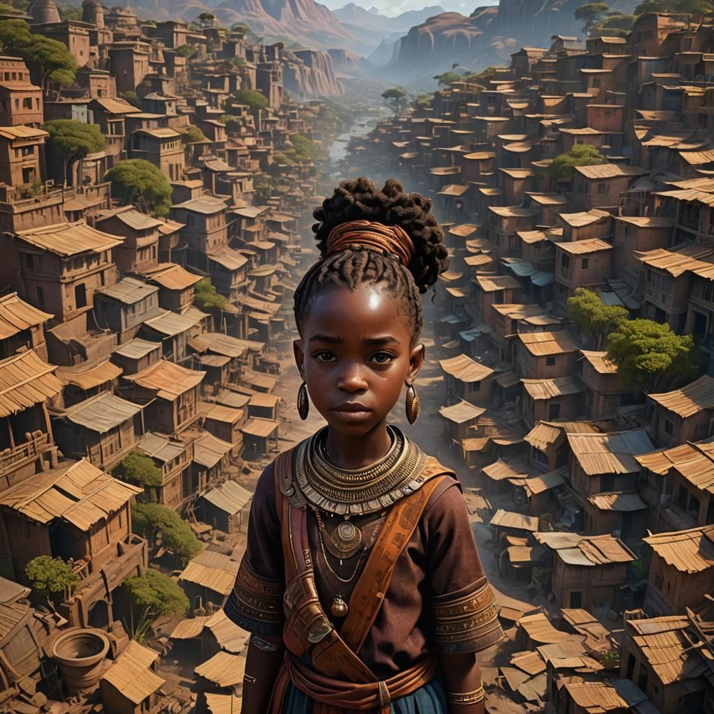 African Girl's Journey: Rags to Riches Fantasy Art