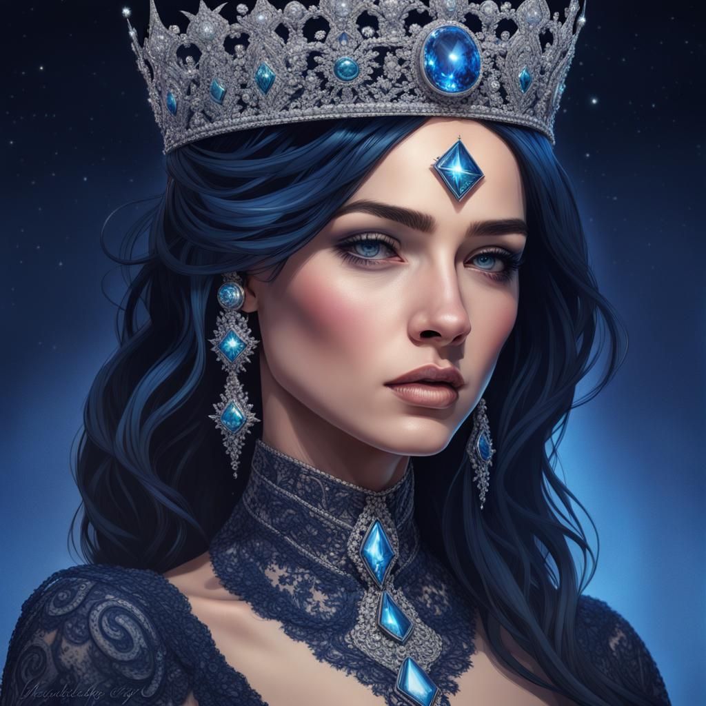 Celestial Queen with Star Freckles: Hyperrealistic Portrait