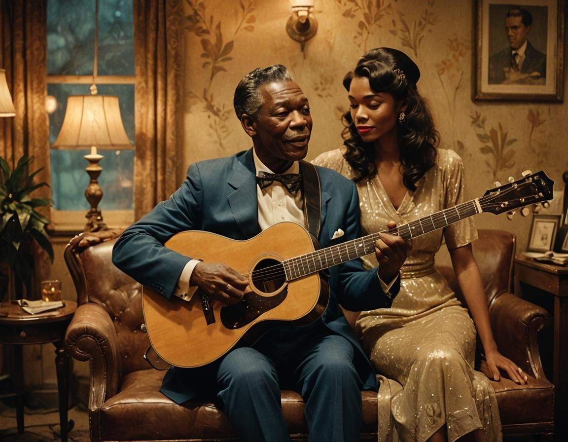 Blues Singer Charms a Woman in Watercolor Style