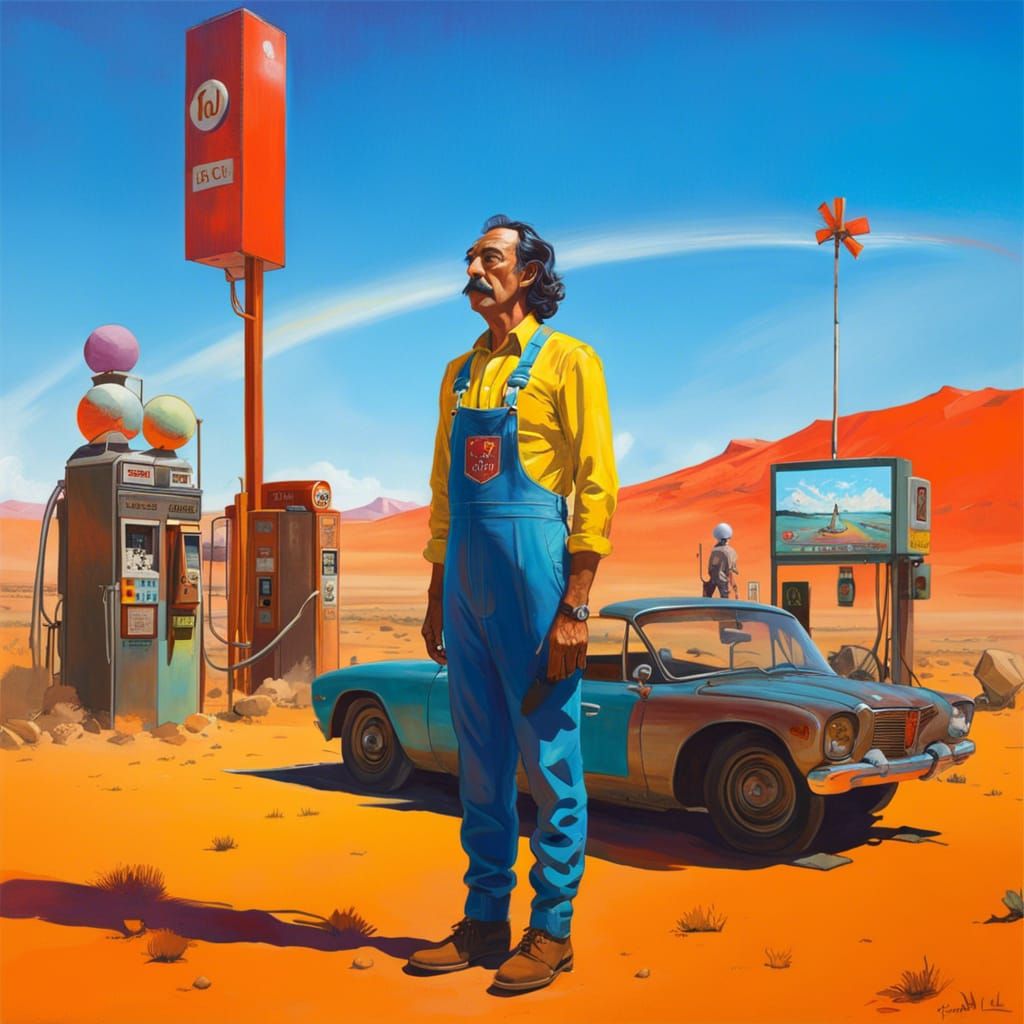 Surrealist Portrait at Desert Gas Station