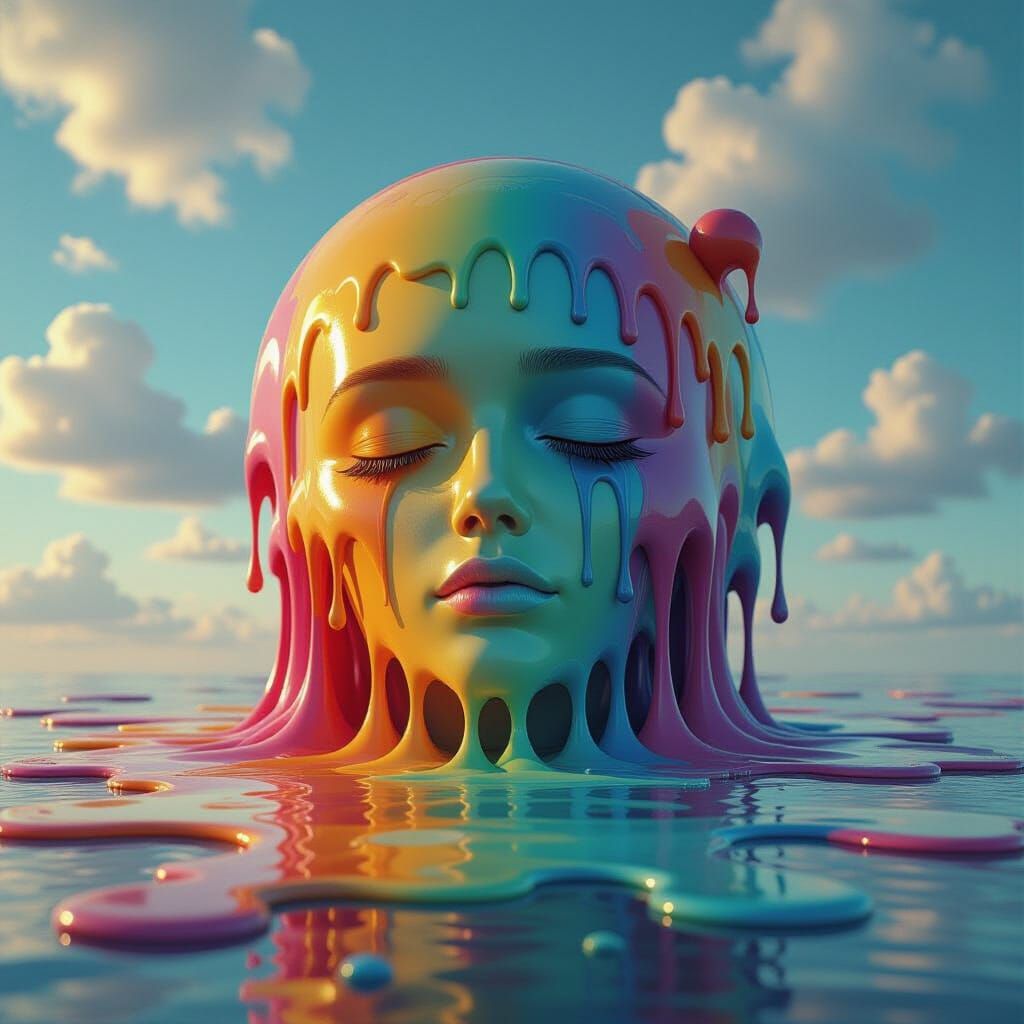 Surreal Melting Objects in a Dreamlike Landscape