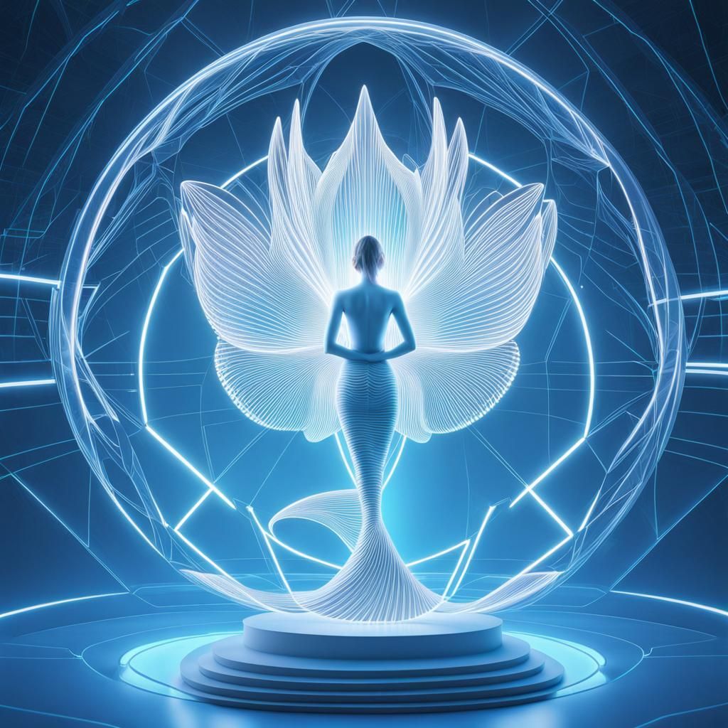 Futuristic Mermaid: Abstract Wireframe Hologram