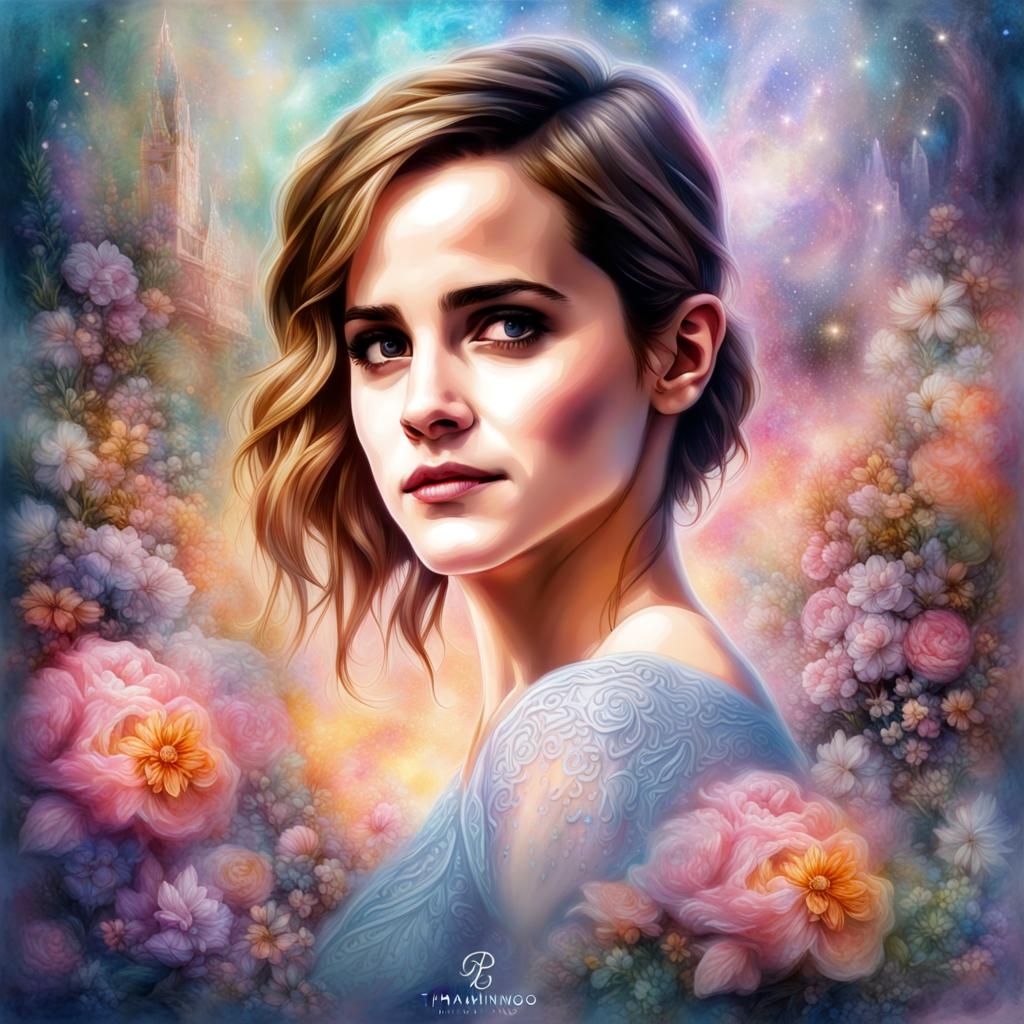 Ethereal Portrait with Flowers in Astral Fantasy Style