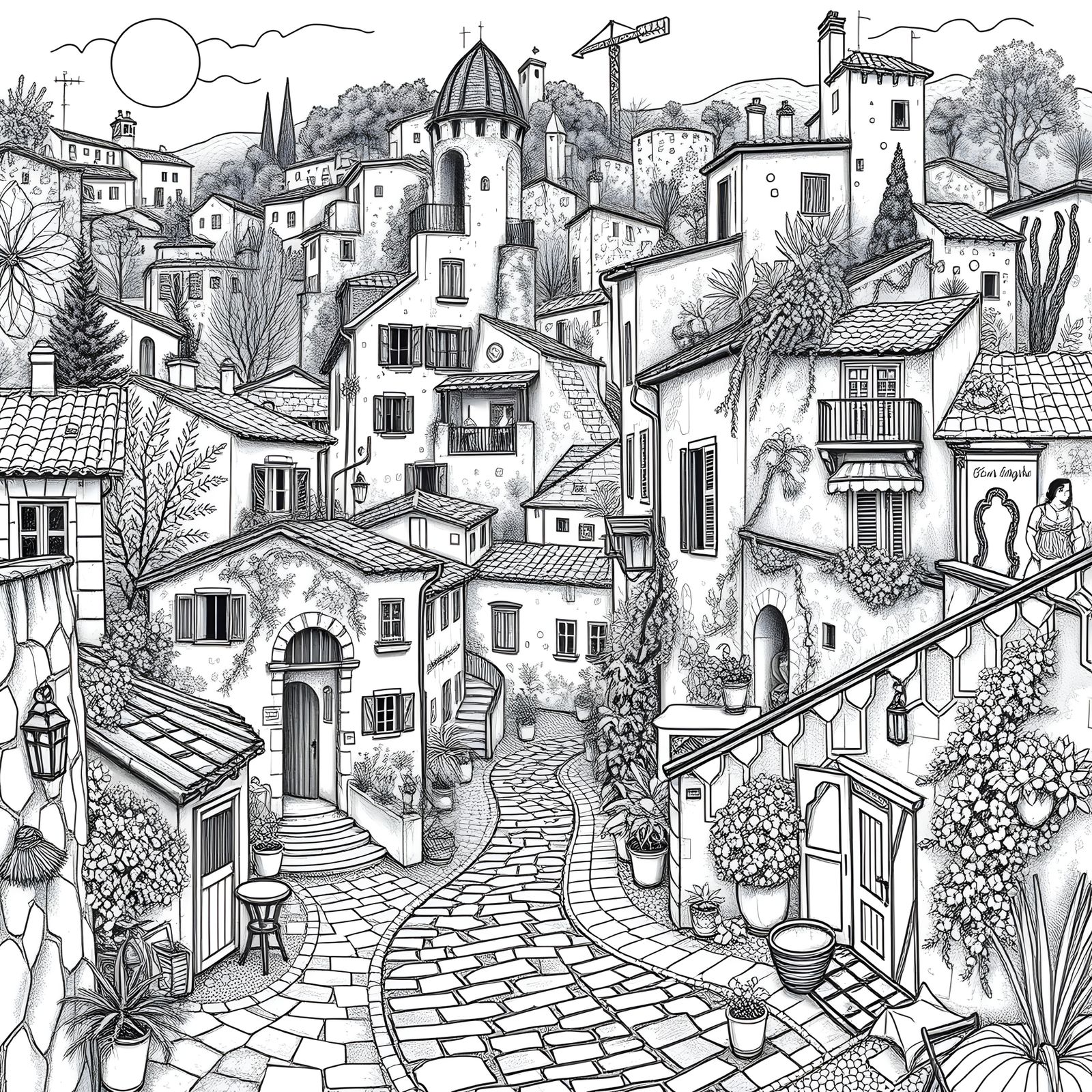 Detailed Doodle Drawing of Provence in Black and White