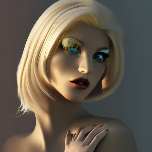 Elegant Blonde Woman in Cel-Shaded Clockpunk Moonscape