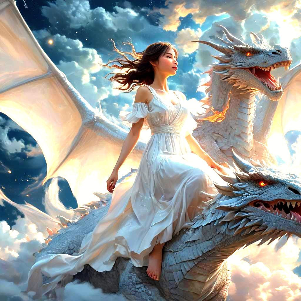 Girl Rides Dragon to the Moon