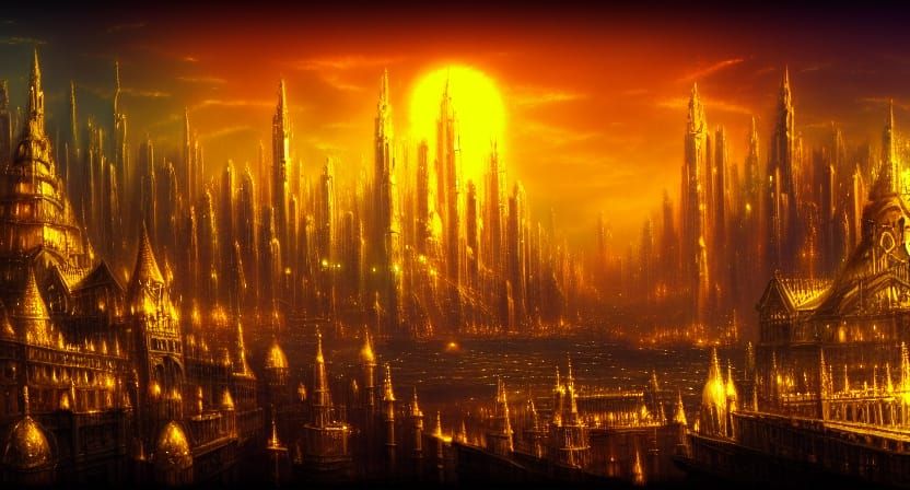 Radiant Golden City Aglow with Neon Lights