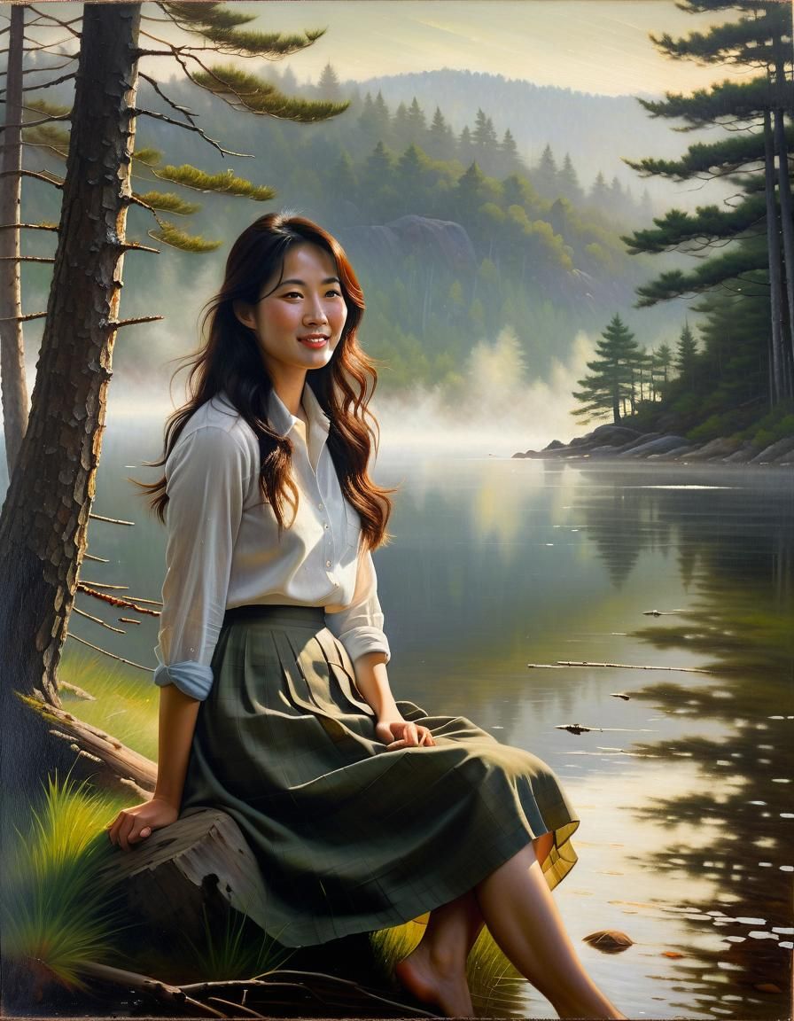 Korean Woman Portrait in Chiaroscuro Oil Painting