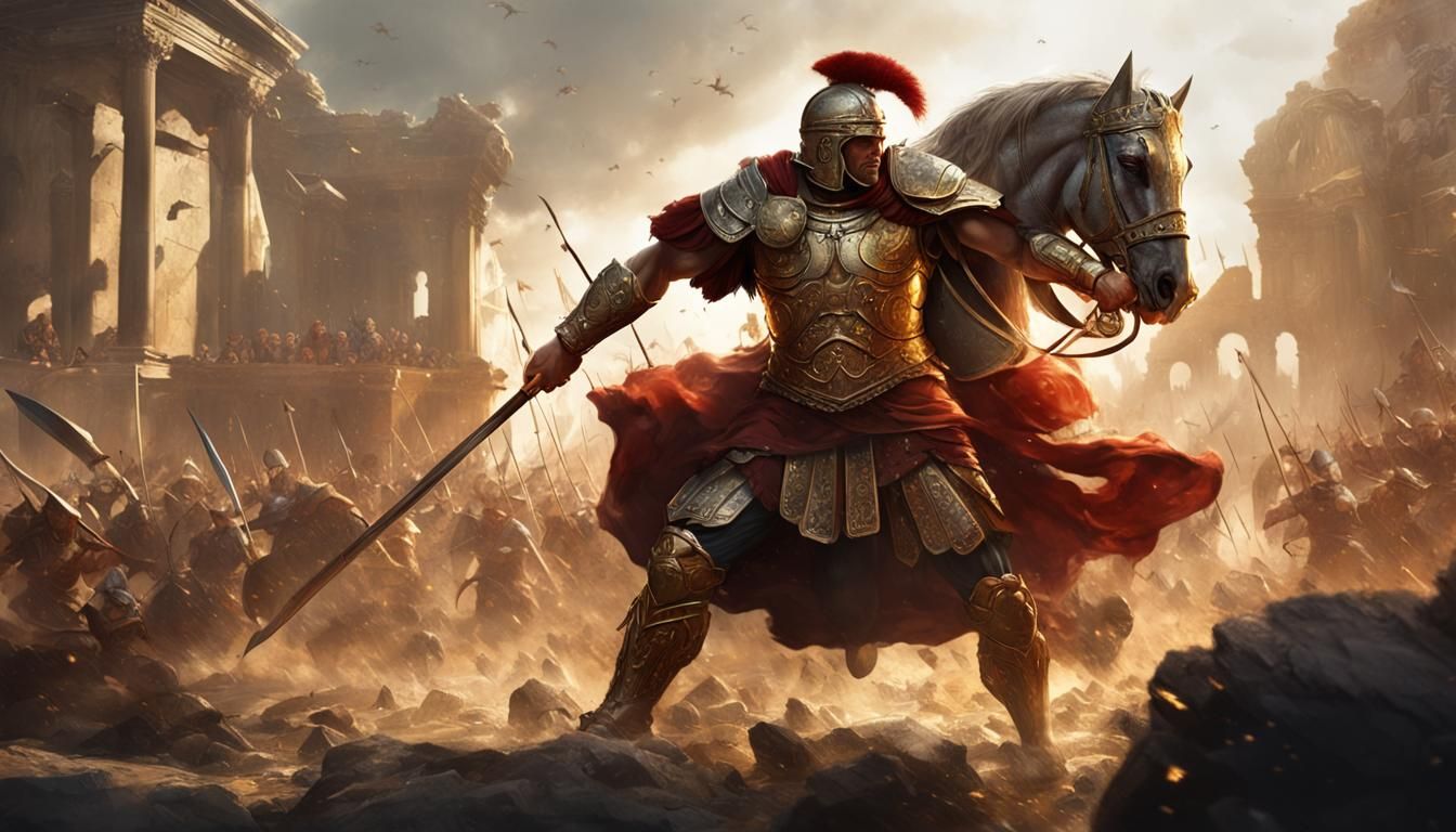 Ancient Roman warrior in an epic battle
