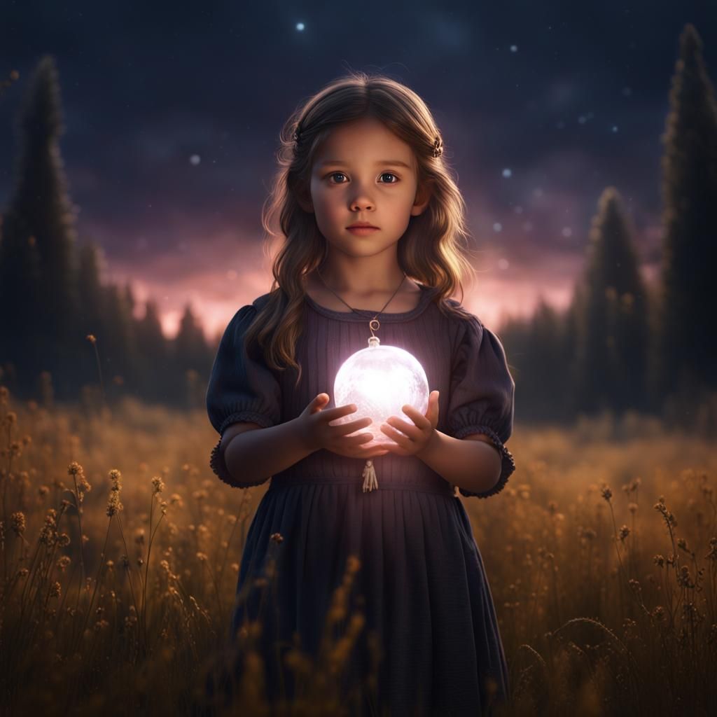 Girl Holding Light in Field: Fantasy Concept Art
