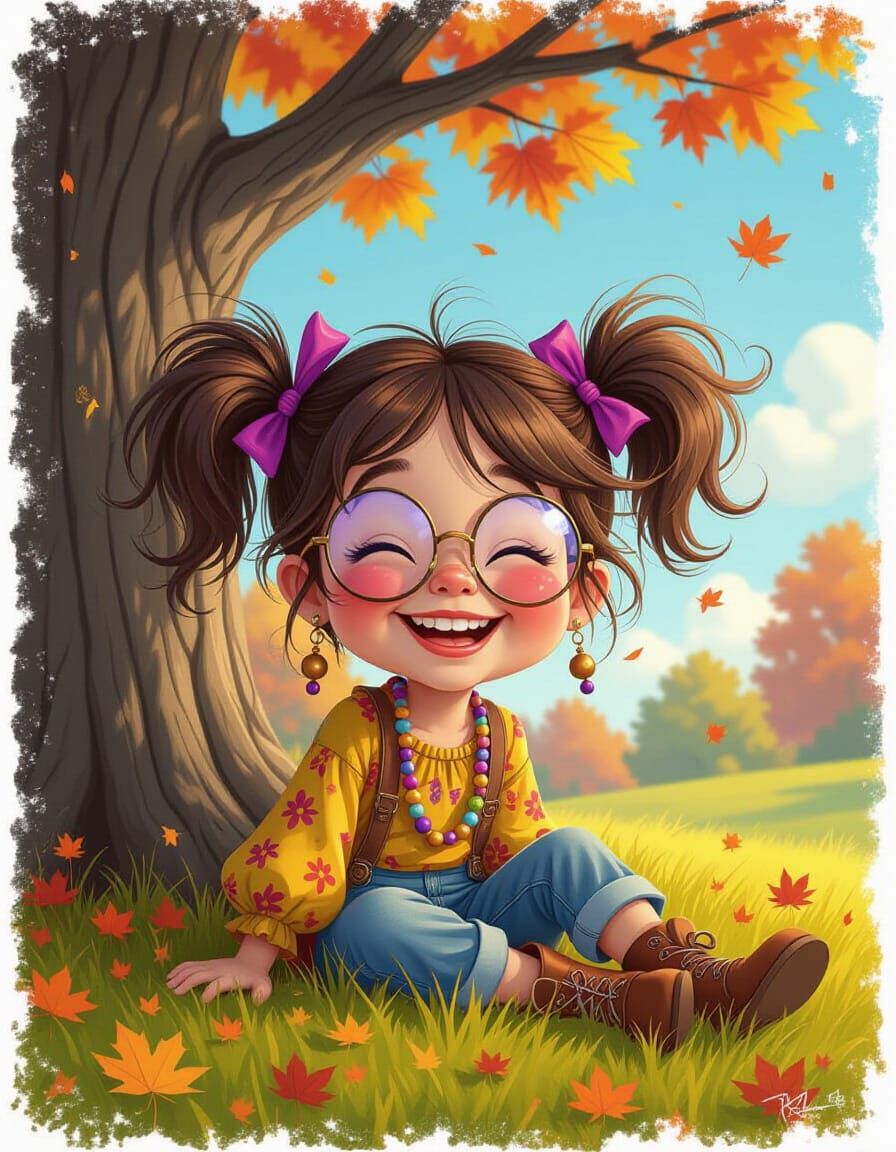 Quirky Boho Girl in Autumn Field
