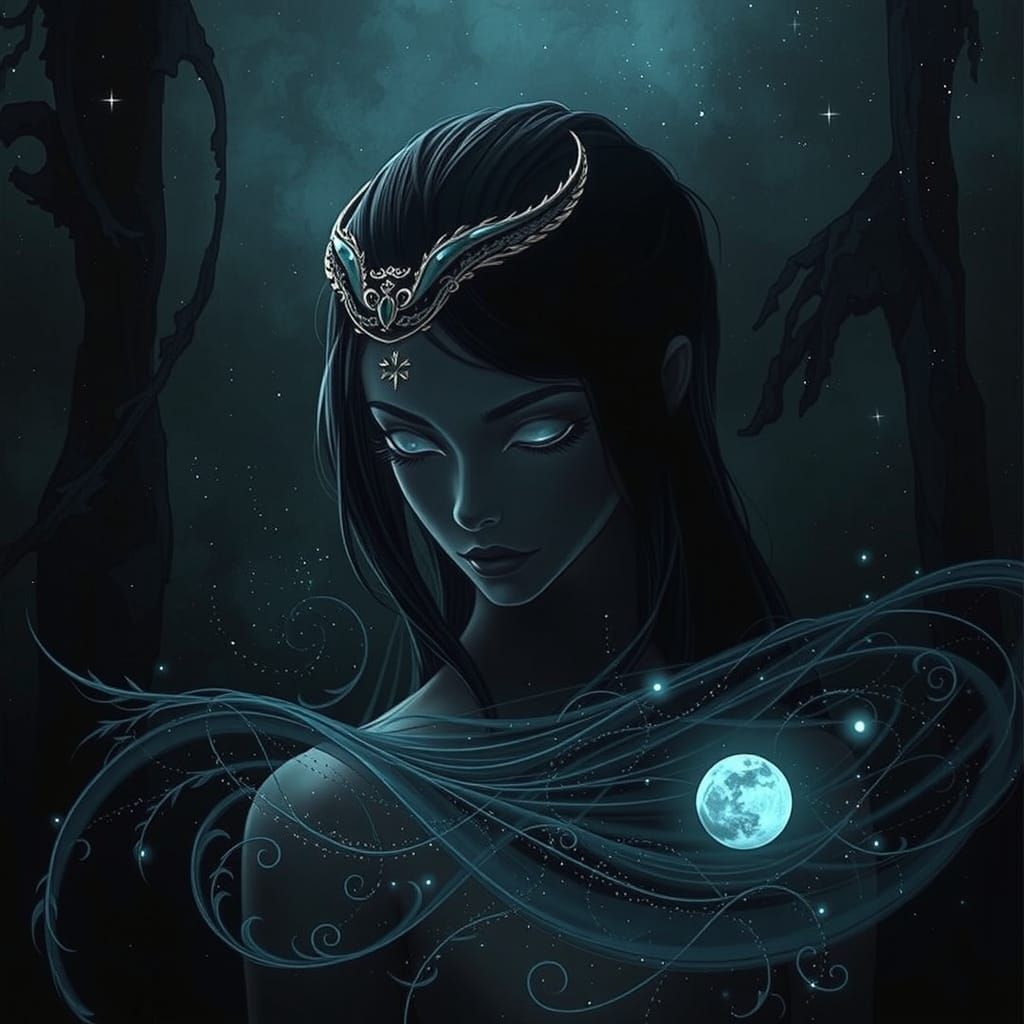 Ethereal Moon Goddess in Dreamy, Art Nouveau-Inspired Fantas...
