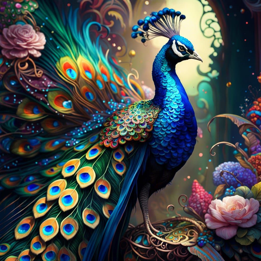 Spectacular Lace-Tailed Peacock in Borderland Fantasycore St...