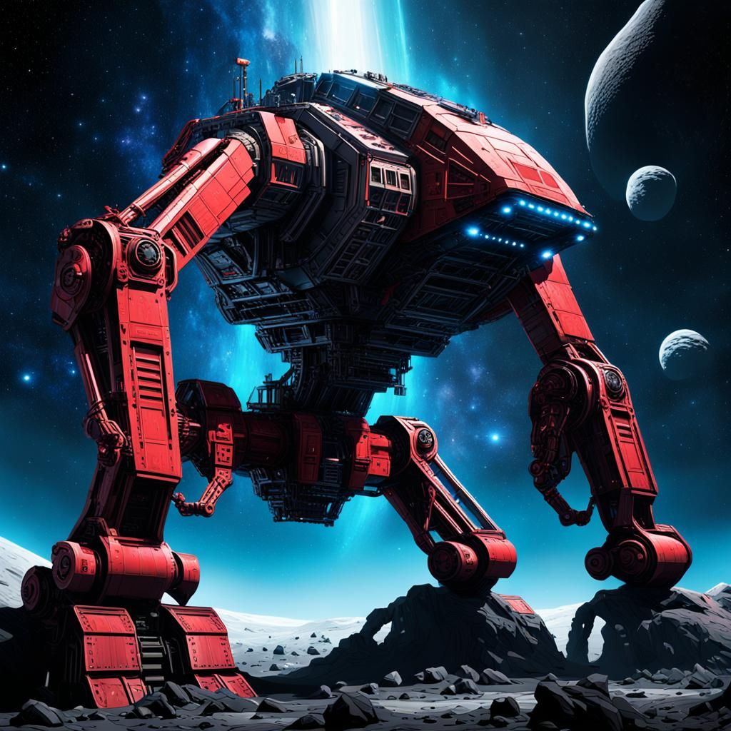 Spaceship Excavator with Robotic Arm: Sci-Fi Illustration