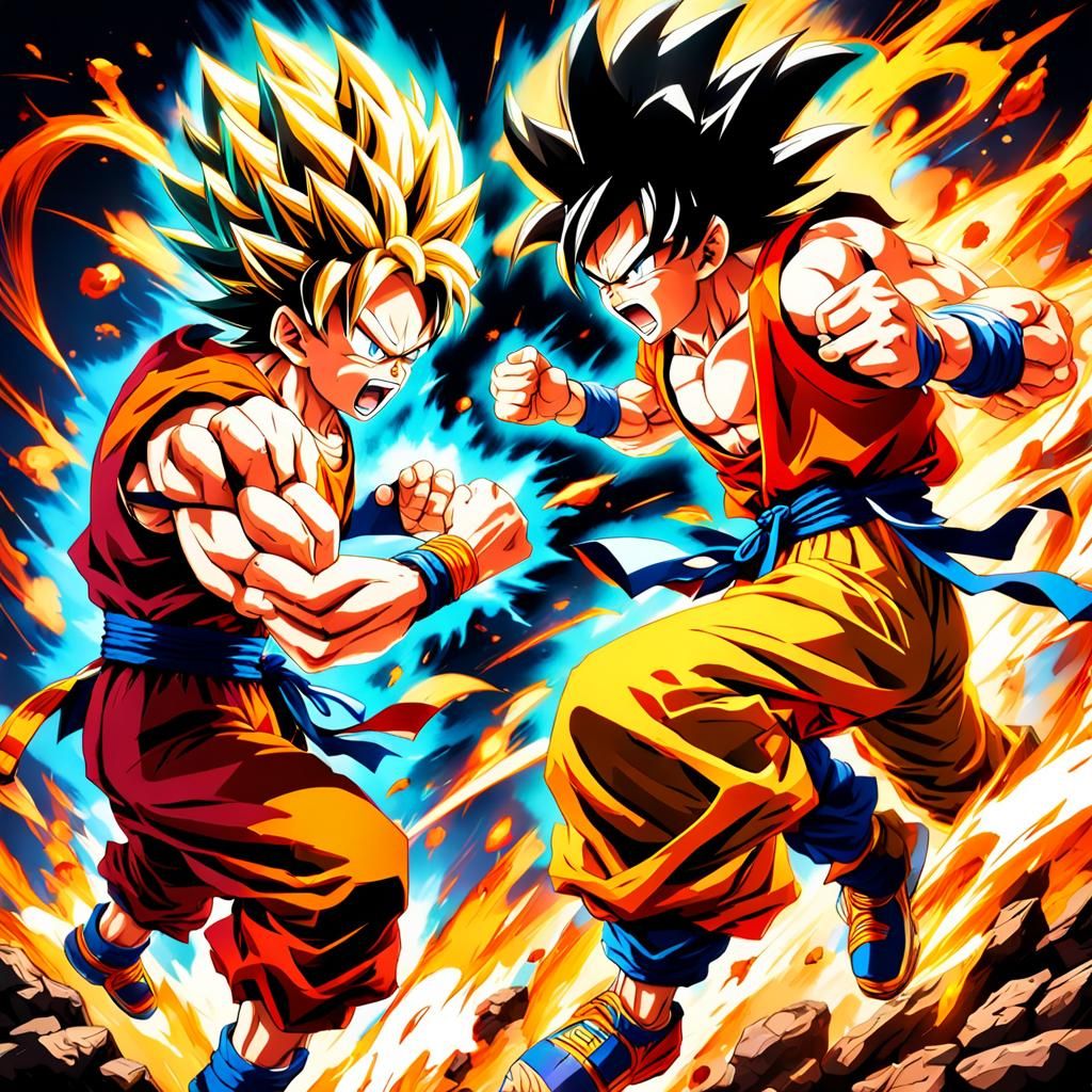 Goku clashing with Luffy