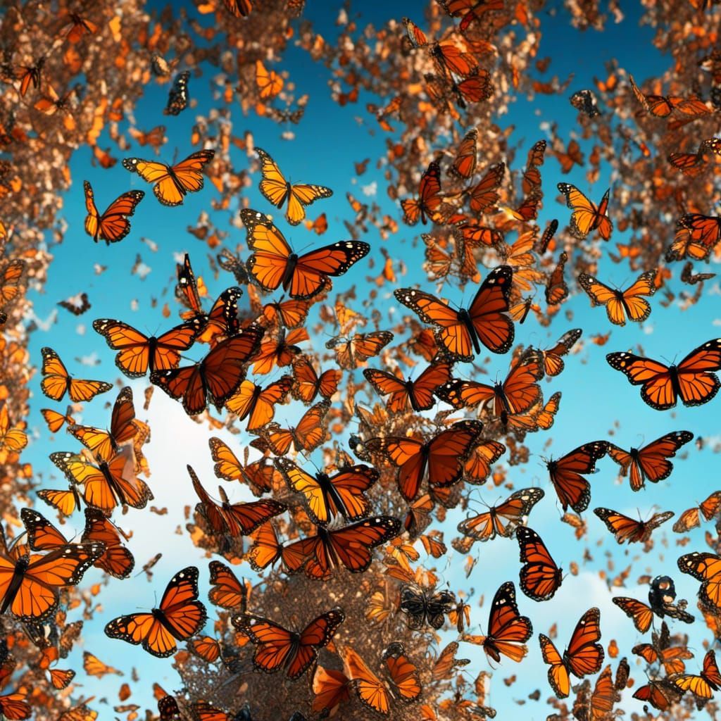 Monarch Butterflies Taking Flight: Detailed Digital Art