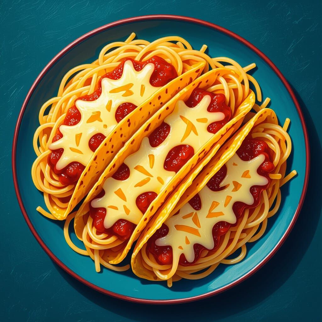 Spaghetti Tacos with Melted Cheese and Marinara Sauce