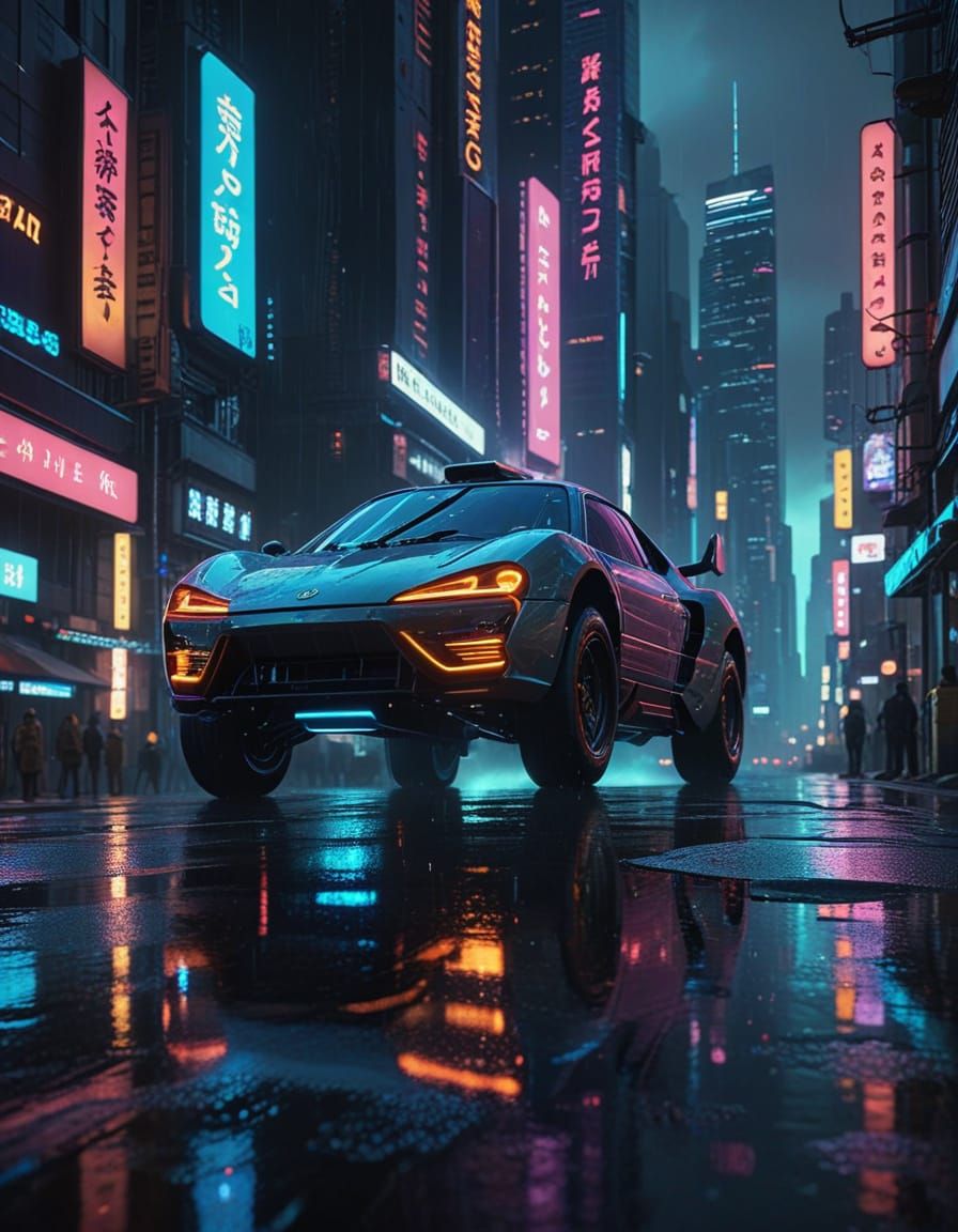 Cyberpunk Cityscape At Night With Neon Lights