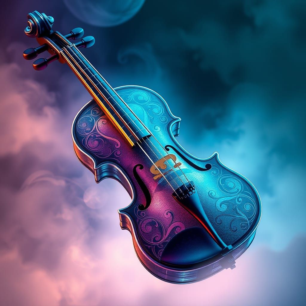 Ethereal Violin in Dreamlike Fantasy Landscape