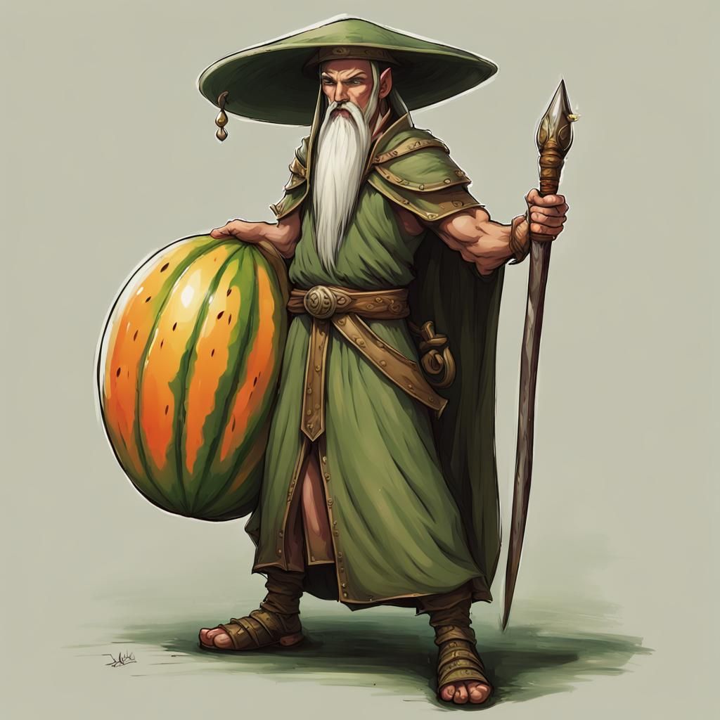 Elven Monk Warrior with Melon Hat
