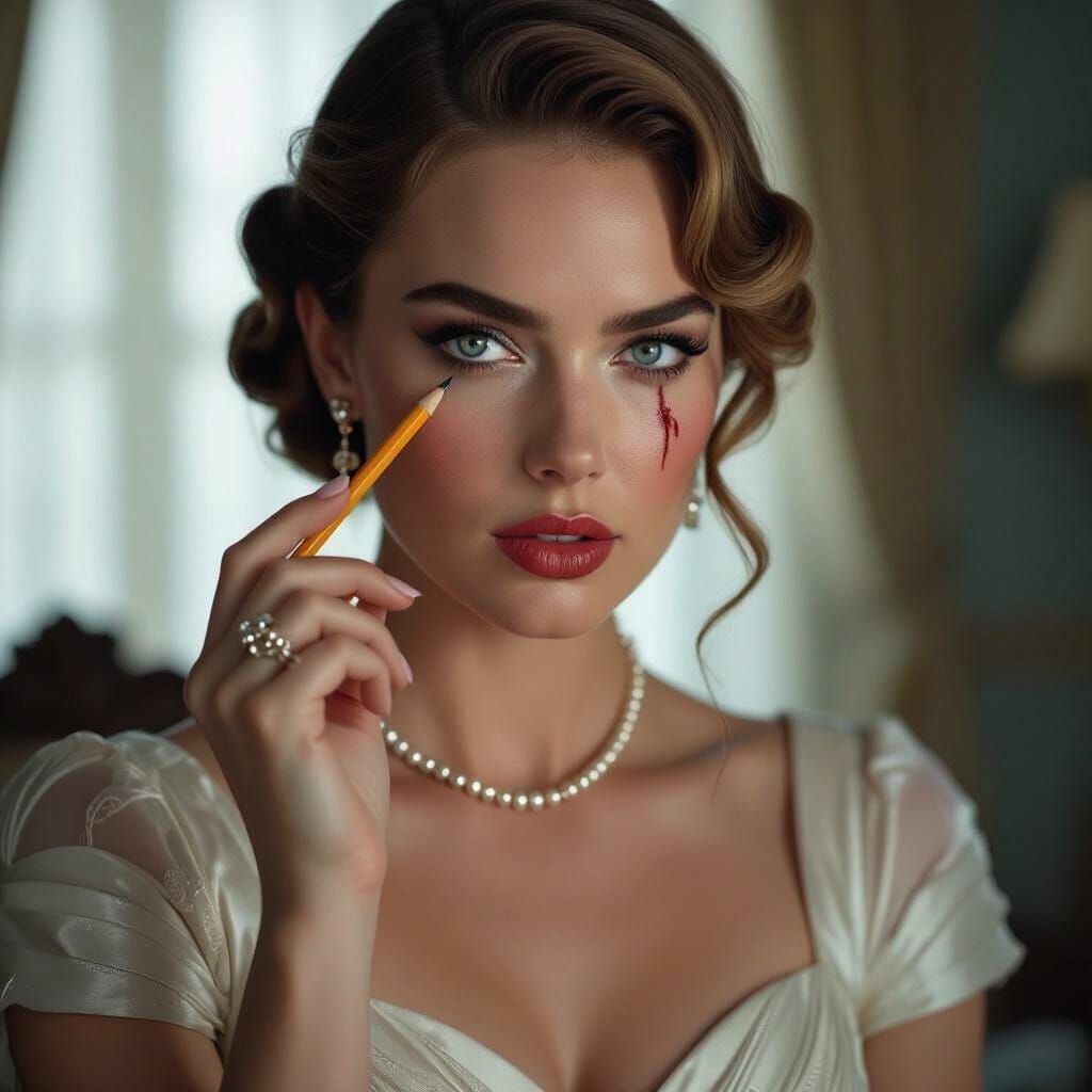 Intense Scene: Woman Injured with Pencil, Cinematic Lighting