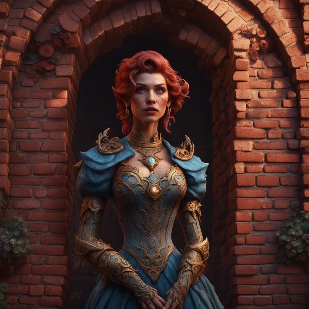 Intricate Brick Lady Concept Art in Deep Color