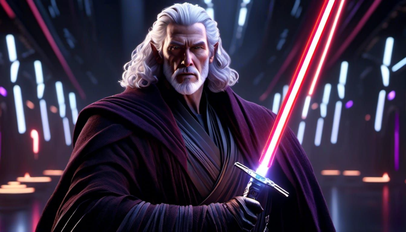 Sith Lord with Silver Hair and Lightsaber