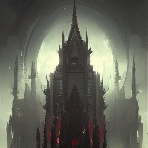 Sinister Temple of Strife: Dark Fantasy Art