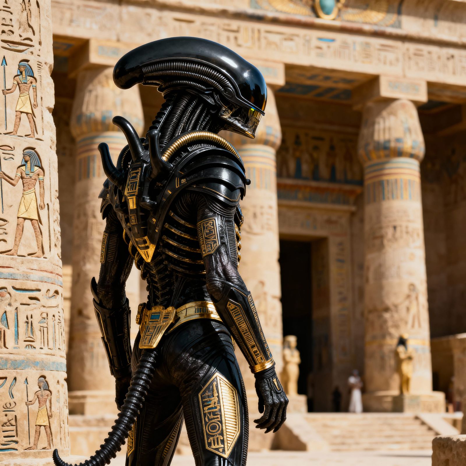 Alien Xenomorph in Ancient Egyptian Hieroglyph Style