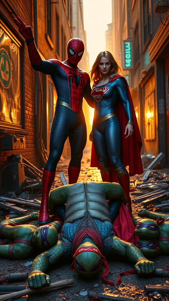 Spider-Man and Supergirl Triumph Over Ninja Turtles