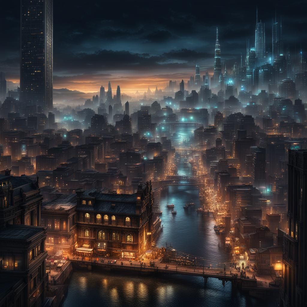 Night Cityscape: Detailed Digital Matte Painting