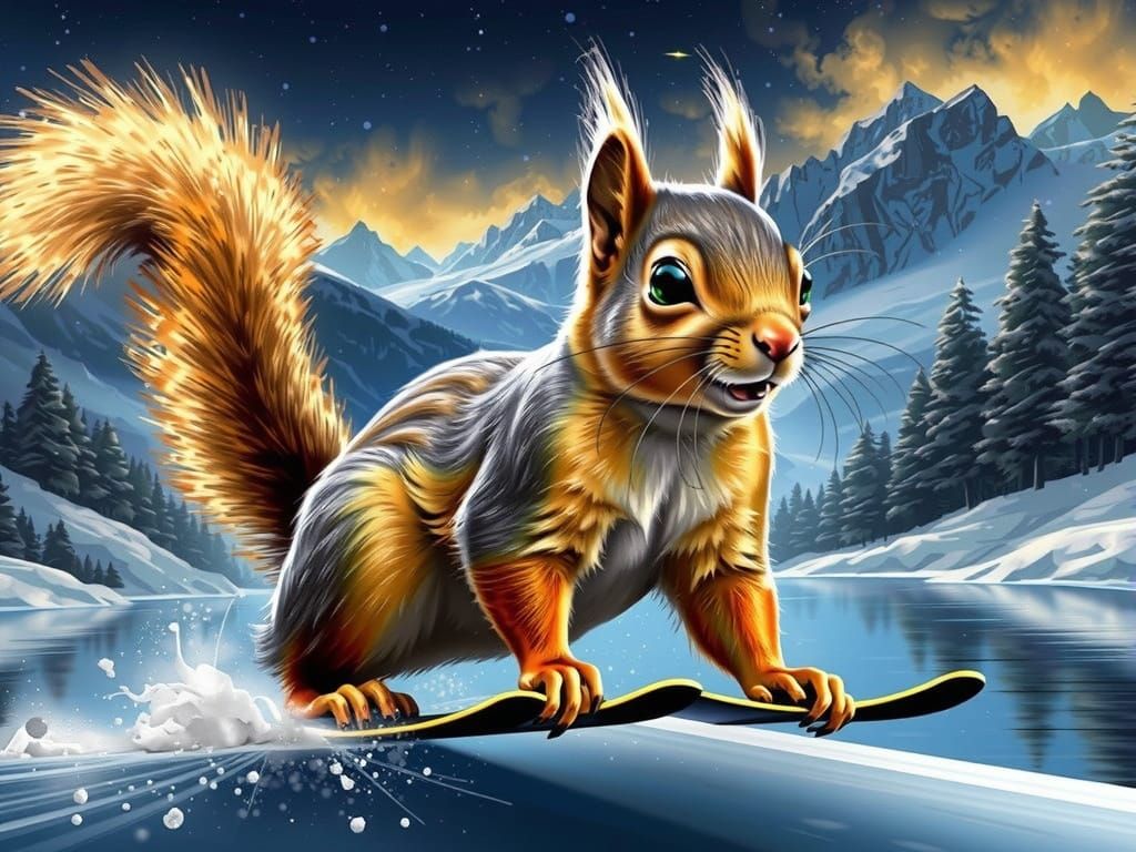 Squirrel Waterskis Under Golden Swiss Winter Skies