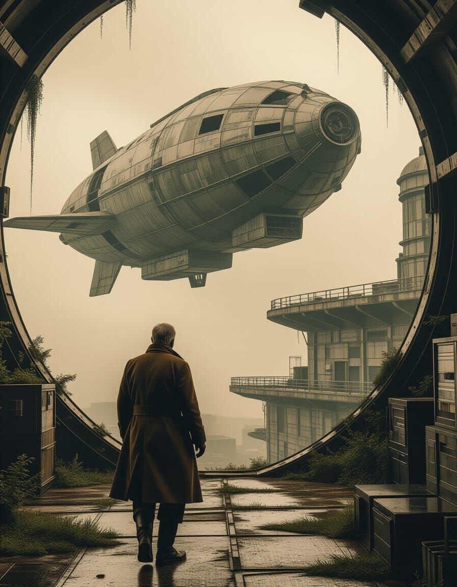 Aged Airship Captain Explores Forgotten Space Station in Vin...
