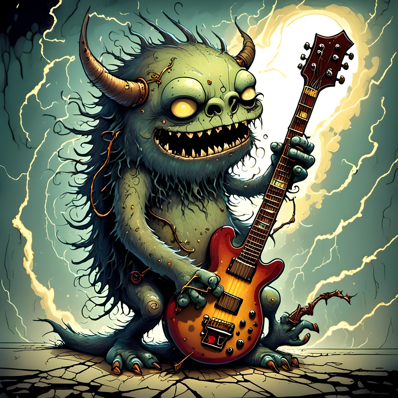 Cute Monster Rocks Out with Electric Guitar