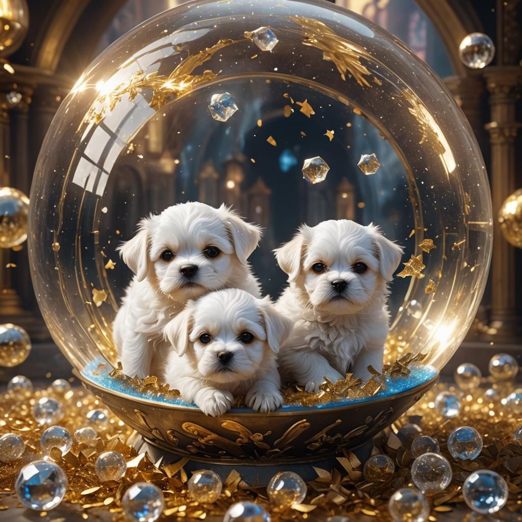 Puppies in Crystal Ball: Fantasy Concept Art
