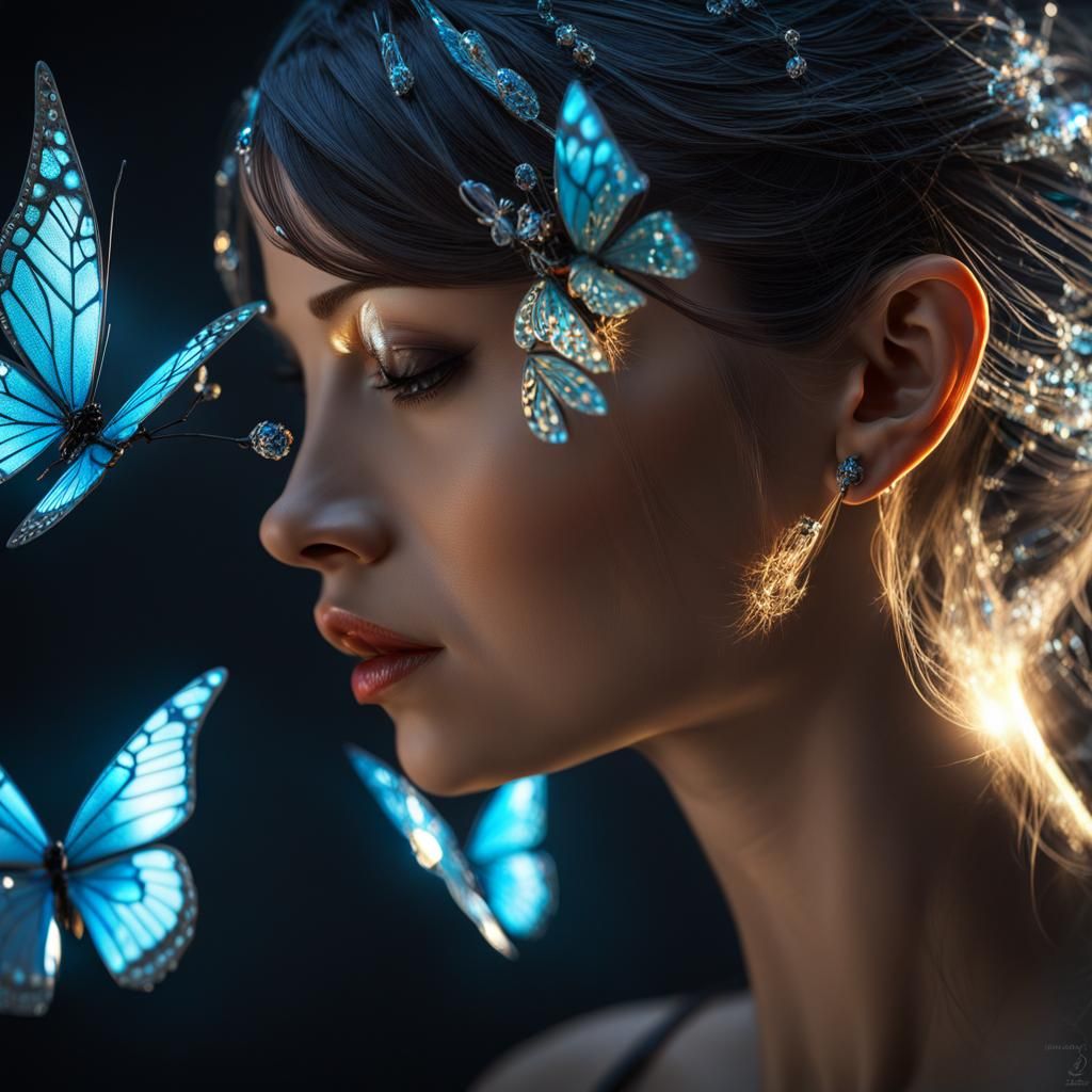 Crackle Glass Fairy Portrait with Butterfly