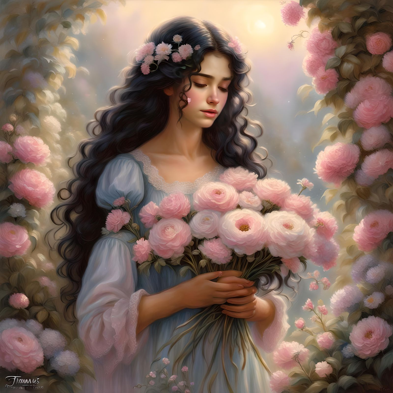 Crying Fairy with Flowers in Ethereal Fantasy Style