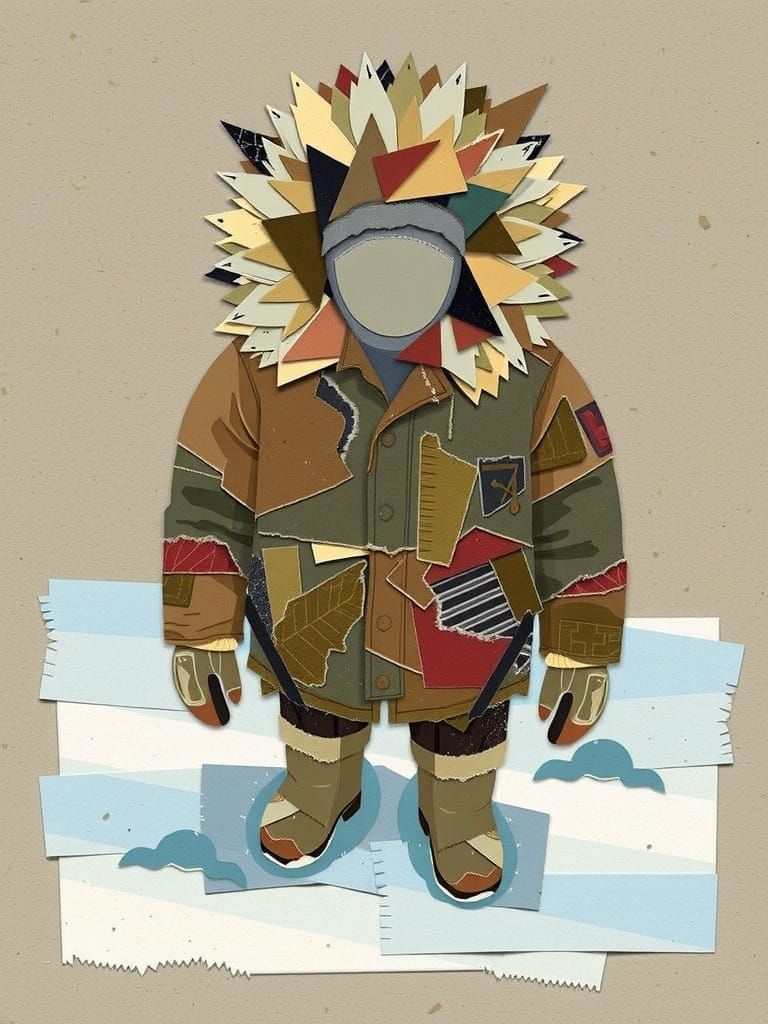 Multicolor Collage of Figure in Winter Gear