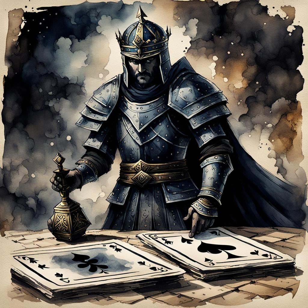 Stern King Reaching for Knight in Dark Atmosphere