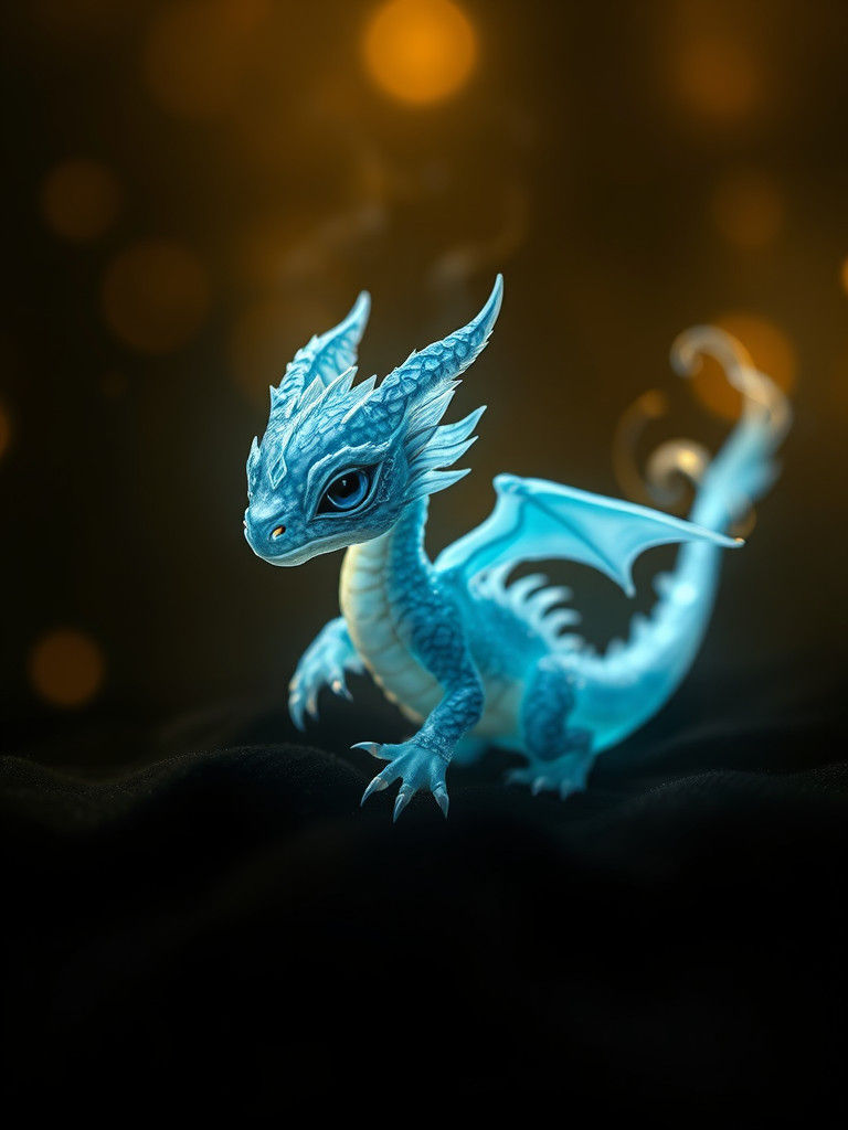 Translucent Blue Dragon Hatchling Radiating Light