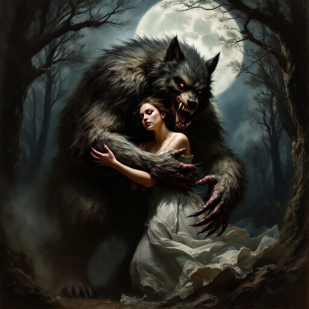 Moonlit Forest Confrontation in Romantic Style