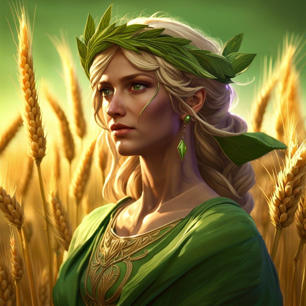 Demeter, Goddess of Harvest in Wheat Field