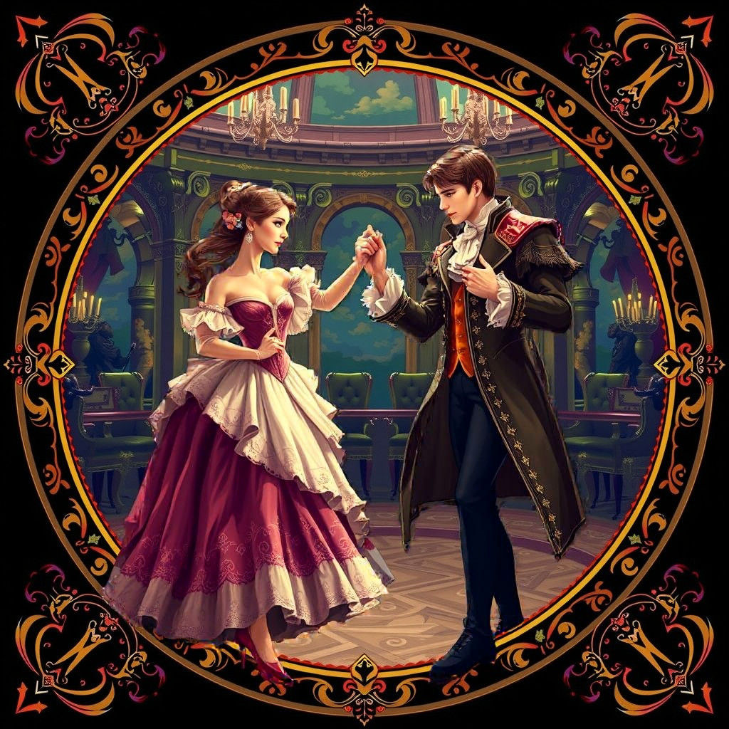 Elegant Baroque Dancers in a Decorative Frame