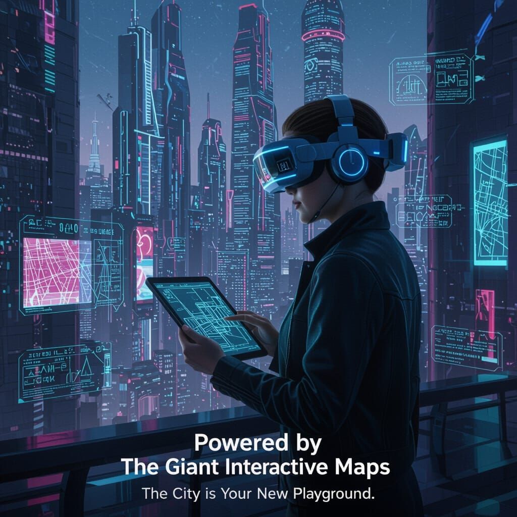 Futuristic Cityscape with Augmented Reality, in Retro-futuri...