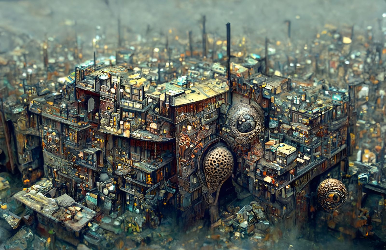 Dystopian Steampunk City Bird's-Eye View Illustration