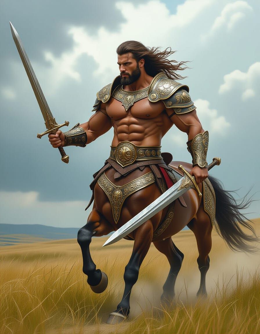 Muscular Centaur Warrior in Engraved Armor
