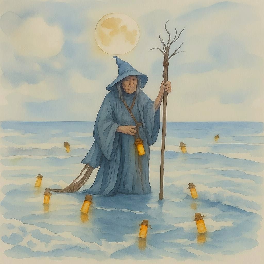 Witch Capturing Light in Bioluminescent Surf