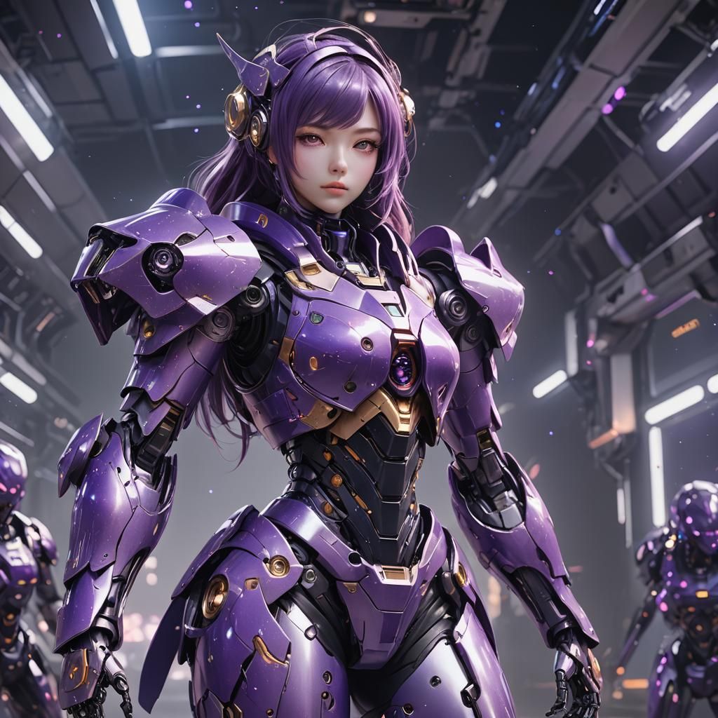 Robot Girl in Purple Space Armor, 3D Anime Art