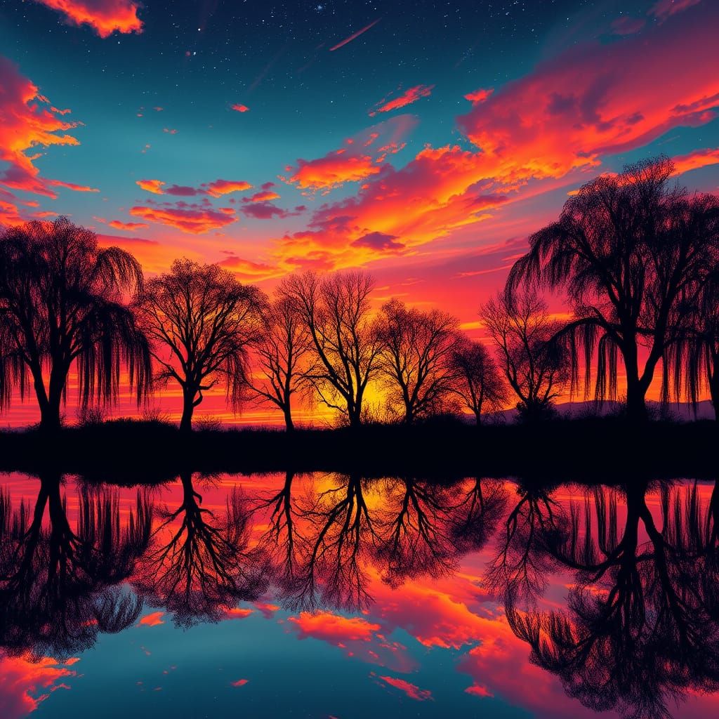 Explosive Sunset in Space: Reflective Encaustic Art