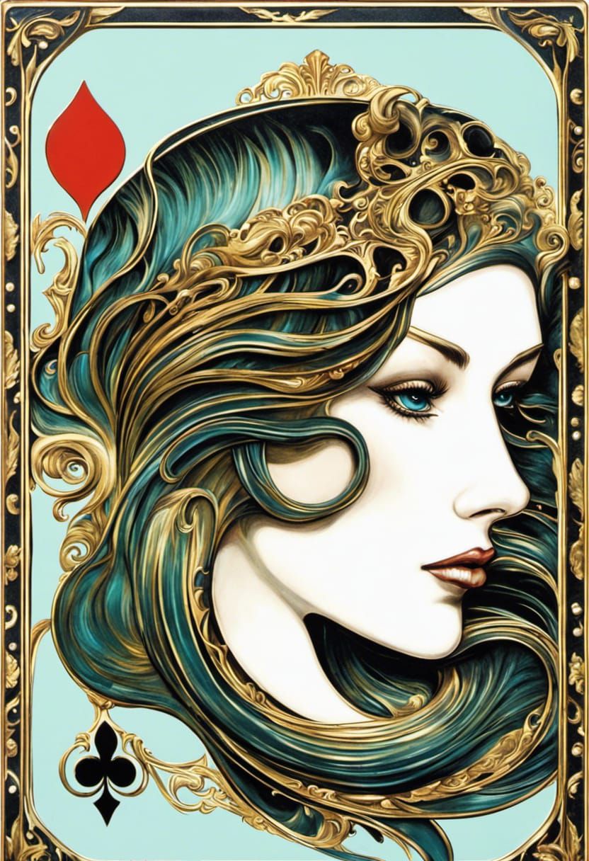 Mermaid Playing Card in Art Nouveau Style